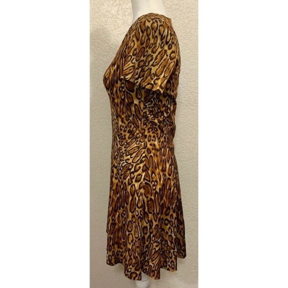 Sara's Las Vegas Vintage 80s Leopard Print Satin Swing Retro Dress - Picture 2 of 6